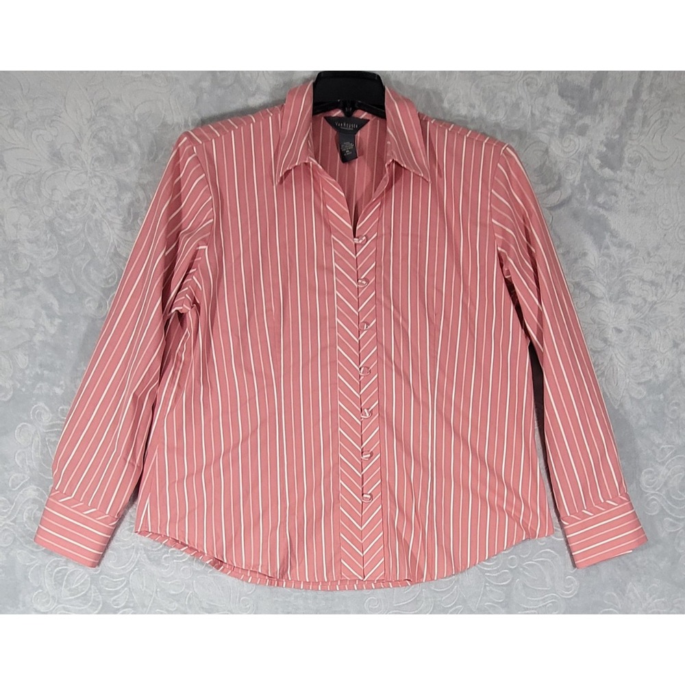 Van Heusen Women's Pink/White Striped Long Sleeve Button Up Shirt Size XL
